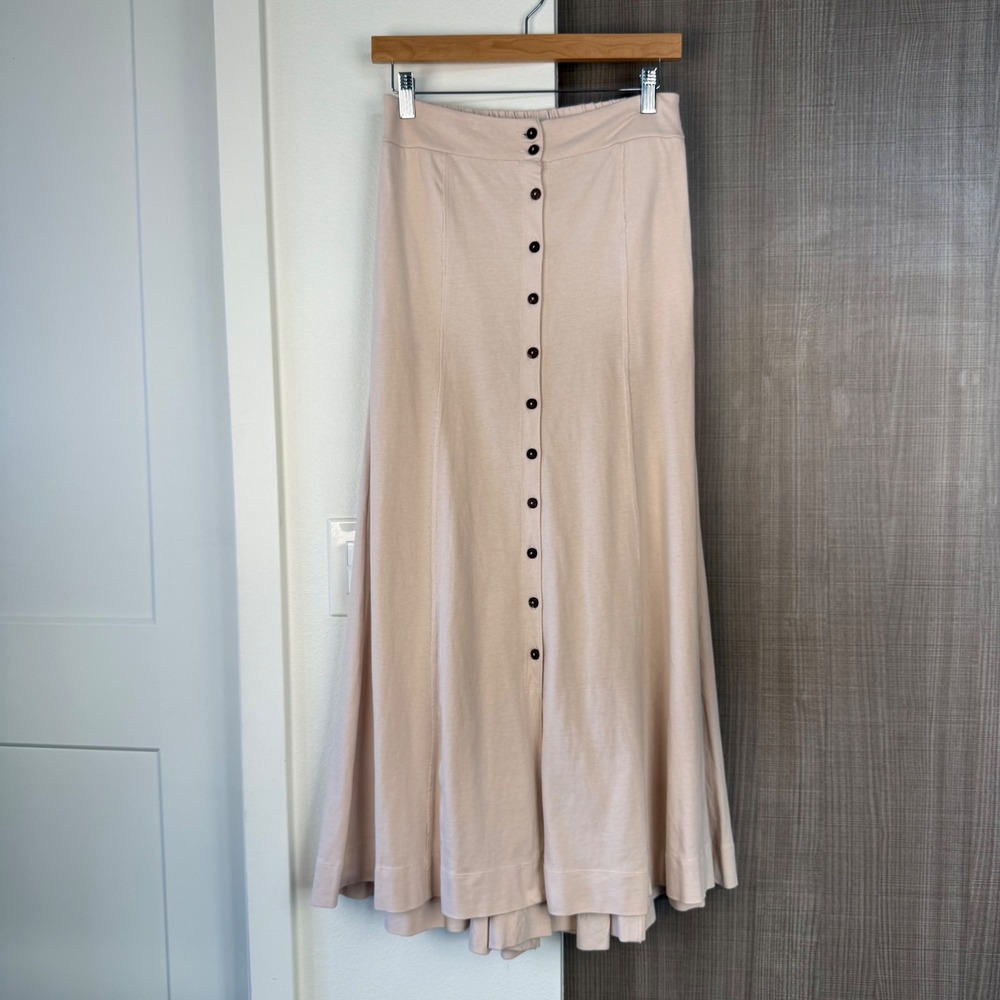Free People FP Beach Beige Jackie Midi Skirt Button Up A-Line Cotton Size Small - Picture 2 of 10